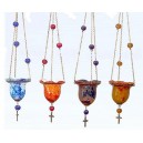 Hanging oil-lamp of blown glass with beads, small