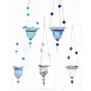 Hanging oil-lamp of blown glass with beads, large